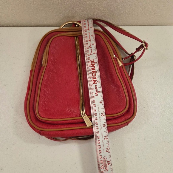 Valentina Red Pebbled Italian Leather Sling Backpack Convertible Small Bag - Picture 8 of 10